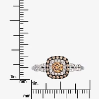 Levian Corp Womens 1/2 CT. T.W. Natural Champagne Diamond 14K White Gold Oval Halo Side Stone Cocktail Ring