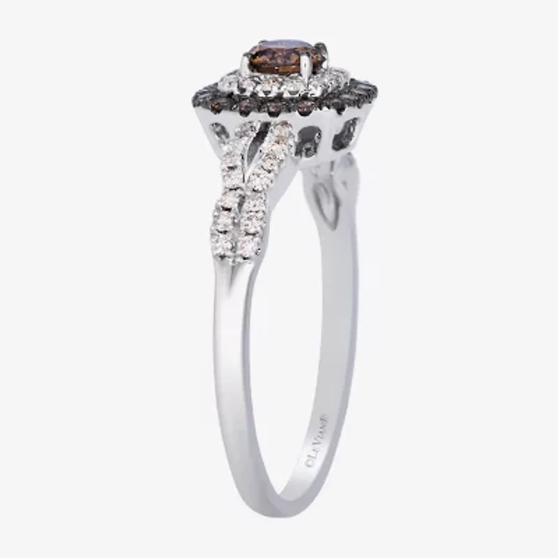Levian Corp Womens 1/2 CT. T.W. Natural Champagne Diamond 14K White Gold Oval Halo Side Stone Cocktail Ring