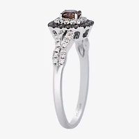 Levian Corp Womens 1/2 CT. T.W. Natural Champagne Diamond 14K White Gold Oval Halo Side Stone Cocktail Ring