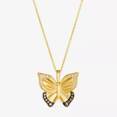 Levian Corp Butterfly Womens 1/4 CT. T.W. Natural Champagne Diamond 14K Gold Butterfly Pendant Necklace