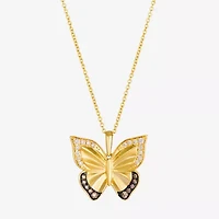 Levian Corp Butterfly Womens 1/4 CT. T.W. Natural Champagne Diamond 14K Gold Butterfly Pendant Necklace