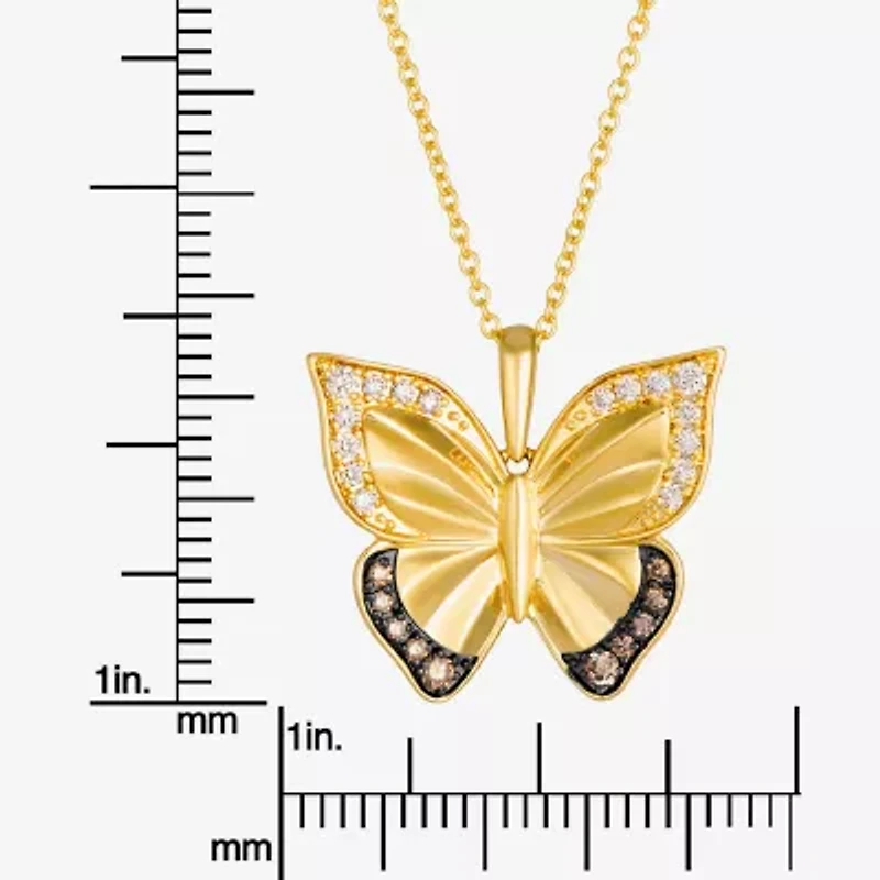 Levian Corp Butterfly Womens 1/4 CT. T.W. Natural Champagne Diamond 14K Gold Butterfly Pendant Necklace