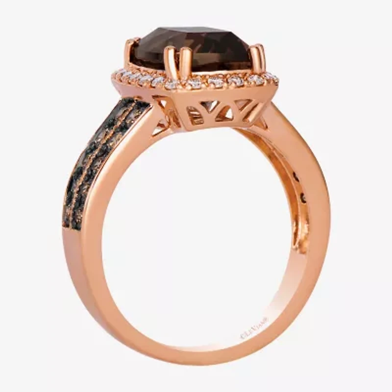 Le Vian Grand Sample Sale Le Vian Grand Sample Sale Limited Quantities! Womens 1/2 CT. T.W. Genuine Brown Quartz 14K Rose Gold Cushion Halo Side Stone Cocktail Ring