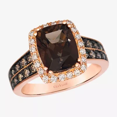Le Vian Grand Sample Sale Le Vian Grand Sample Sale Limited Quantities! Womens 1/2 CT. T.W. Genuine Brown Quartz 14K Rose Gold Cushion Halo Side Stone Cocktail Ring