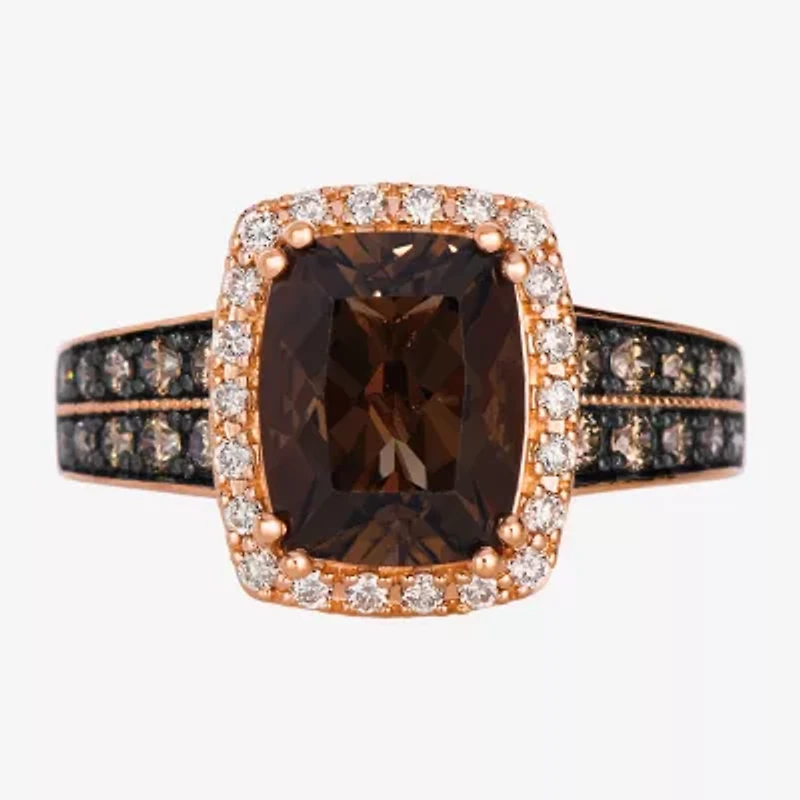Le Vian Grand Sample Sale Le Vian Grand Sample Sale Limited Quantities! Womens 1/2 CT. T.W. Genuine Brown Quartz 14K Rose Gold Cushion Halo Side Stone Cocktail Ring