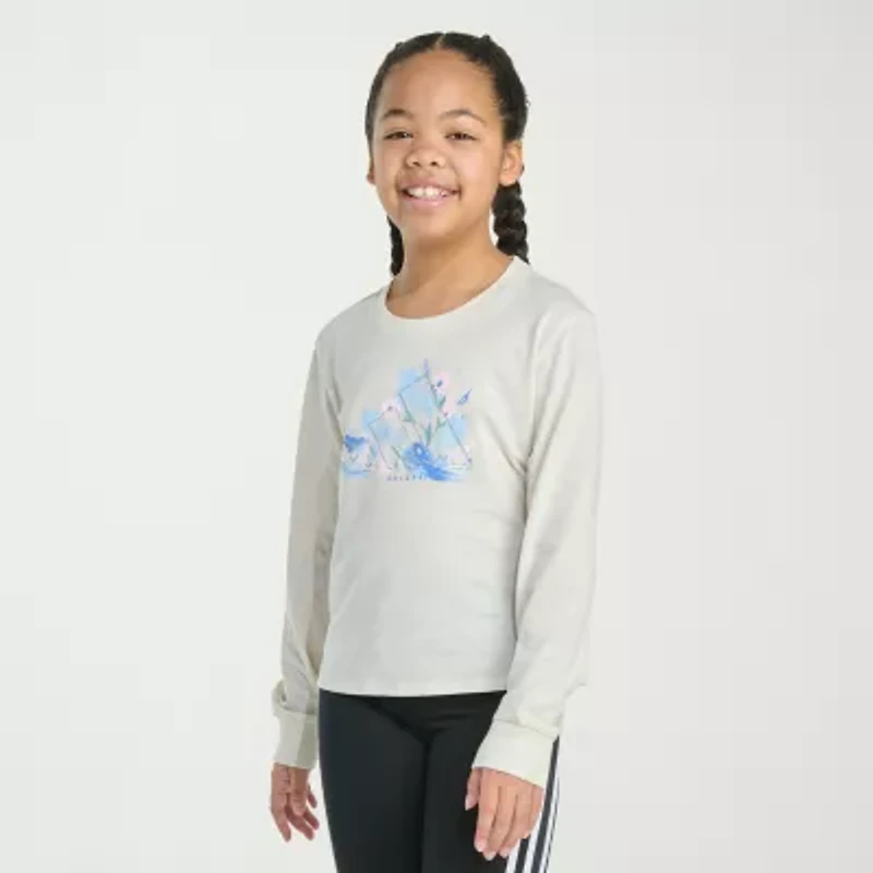 adidas Big Kid Girls Crew Neck Long Sleeve Regular Fit Graphic T-Shirt
