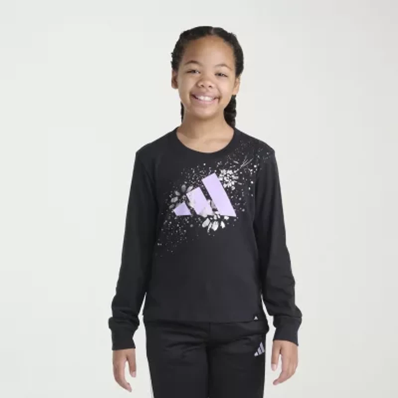 adidas Big Kid Girls Crew Neck Long Sleeve Regular Fit Graphic T-Shirt
