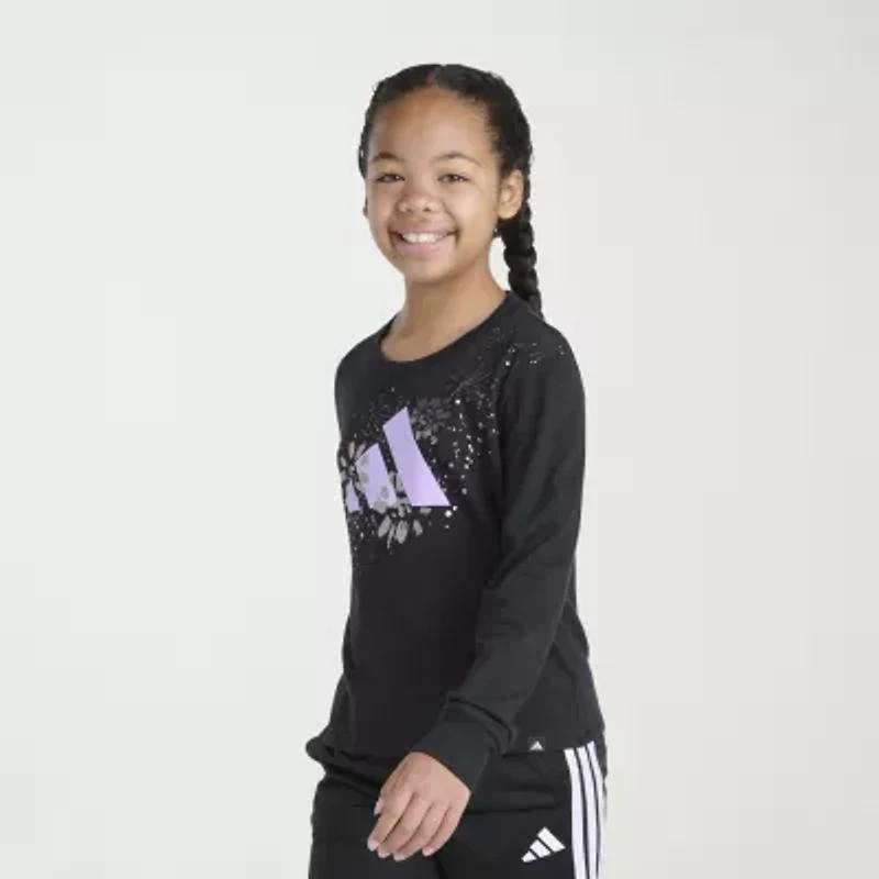 adidas Big Kid Girls Crew Neck Long Sleeve Regular Fit Graphic T-Shirt