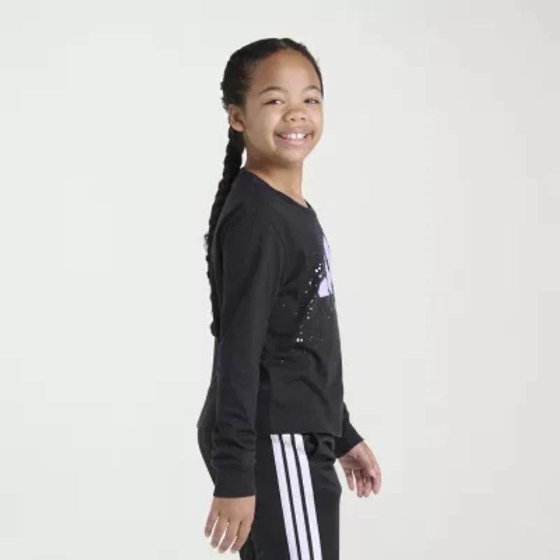 adidas Big Kid Girls Crew Neck Long Sleeve Regular Fit Graphic T-Shirt