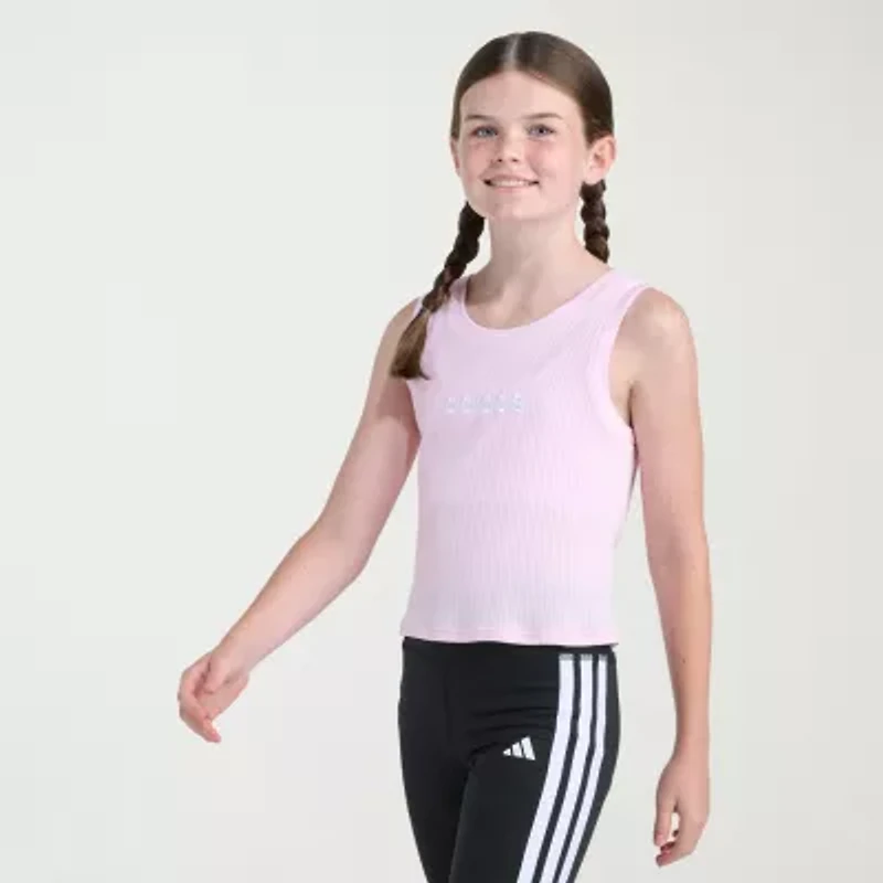 adidas Big Kid Girls Crew Neck Embroidered Sleeveless Active Tank Top