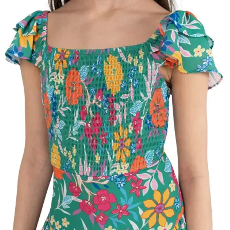 Rare Editions Big Kid Girls Short Sleeve Floral Romper