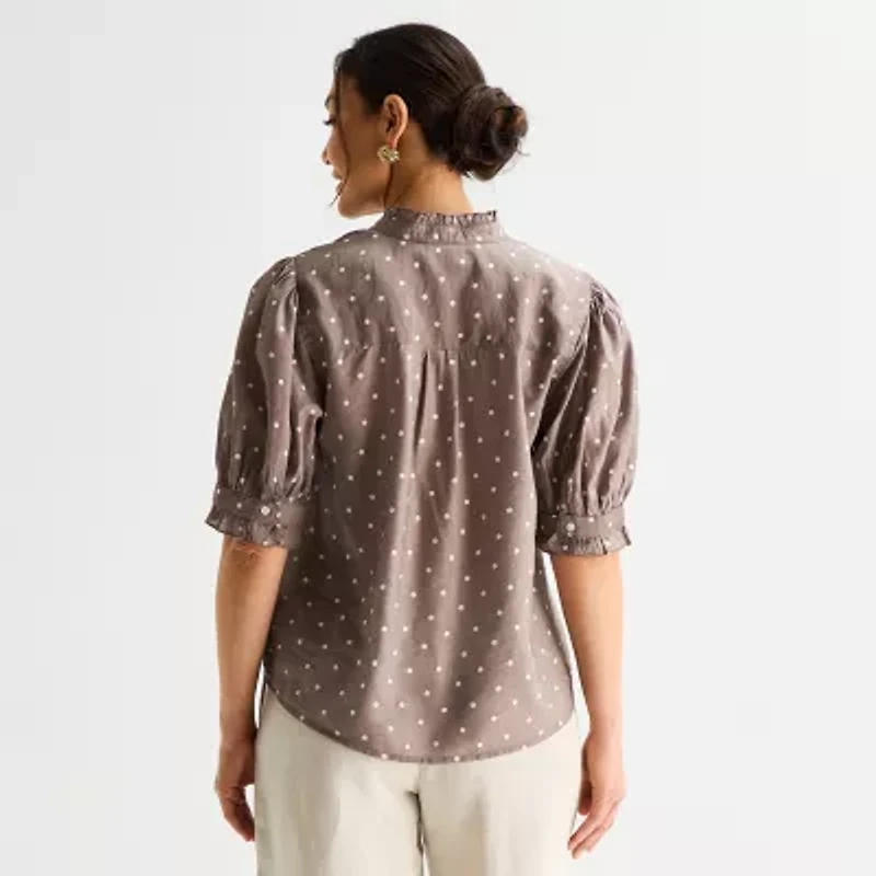 Liz Claiborne Womens Tall Split Crew Neck Short Sleeve Blouse