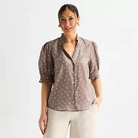 Liz Claiborne Womens Tall Split Crew Neck Short Sleeve Blouse