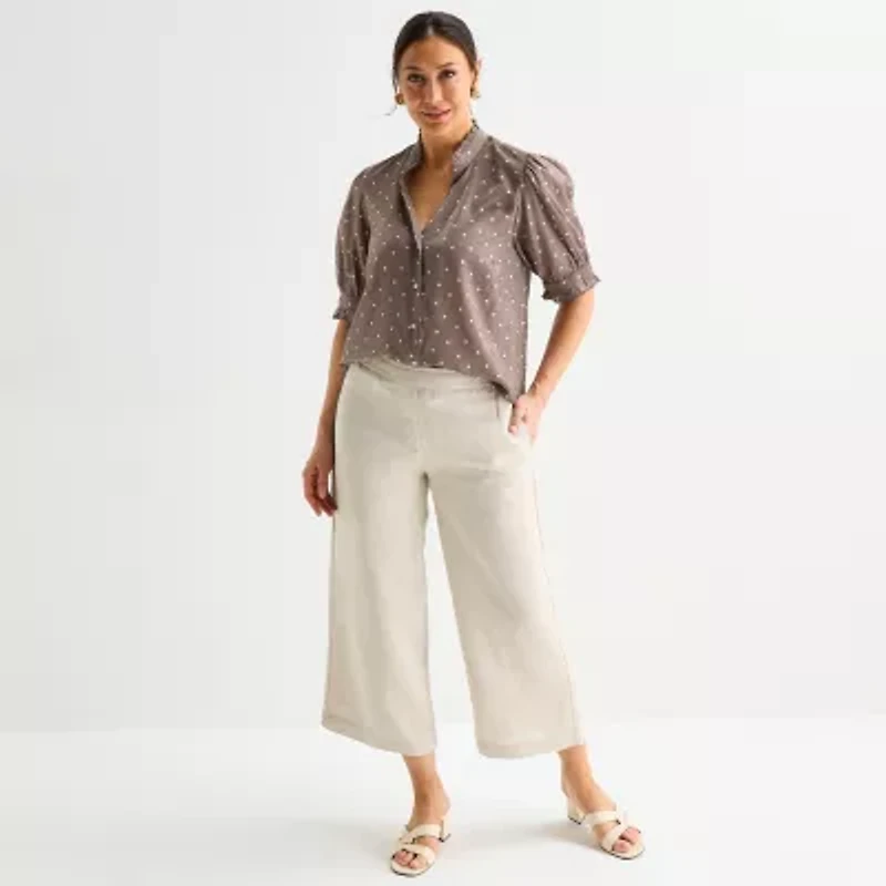 Liz Claiborne Womens Tall Split Crew Neck Short Sleeve Blouse