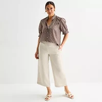 Liz Claiborne Womens Tall Split Crew Neck Short Sleeve Blouse