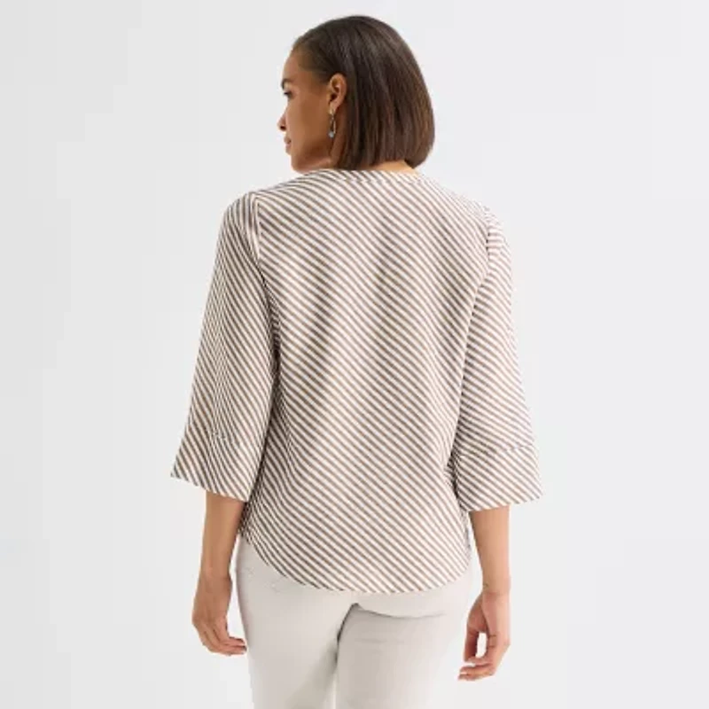 Liz Claiborne Womens Tall Split Crew Neck 3/4 Sleeve Blouse