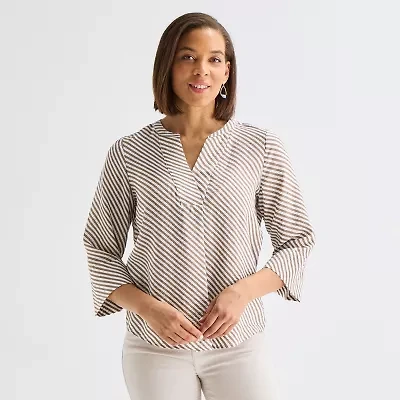 Liz Claiborne Womens Tall Split Crew Neck 3/4 Sleeve Blouse