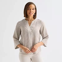 Liz Claiborne Womens Tall Split Crew Neck 3/4 Sleeve Blouse