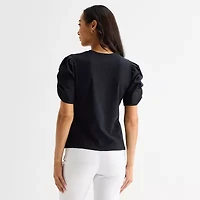 Liz Claiborne Womens Tall Crew Neck Elbow Sleeve Blouse