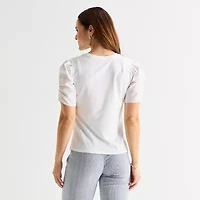 Liz Claiborne Womens Tall Crew Neck Elbow Sleeve Blouse