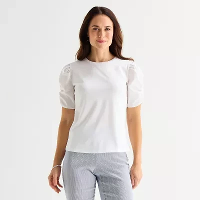 Liz Claiborne Womens Tall Crew Neck Elbow Sleeve Blouse