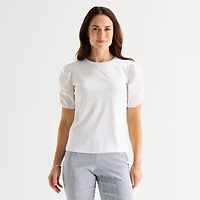 Liz Claiborne Womens Tall Crew Neck Elbow Sleeve Blouse