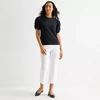 Liz Claiborne Womens Tall Crew Neck Elbow Sleeve Blouse