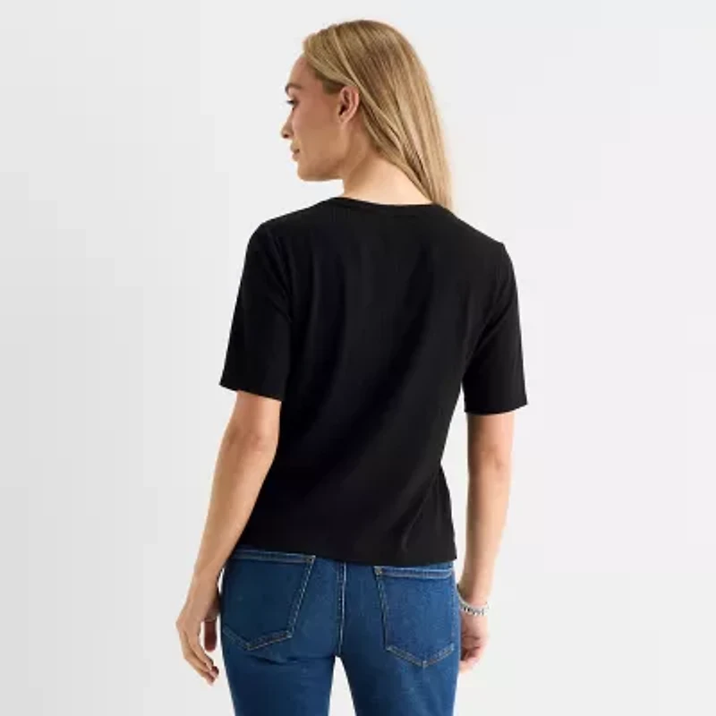 Liz Claiborne Womens Tall Short Sleeve Regular Fit Henley Shirt