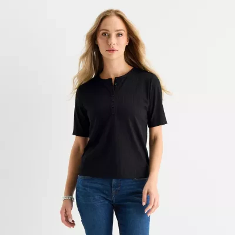 Liz Claiborne Womens Tall Short Sleeve Regular Fit Henley Shirt