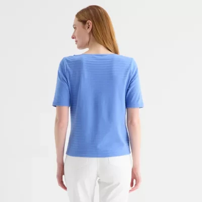 Liz Claiborne Womens Tall Boat Neck Short Sleeve Blouse