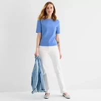 Liz Claiborne Womens Tall Boat Neck Short Sleeve Blouse