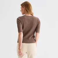 Liz Claiborne Tall Womens Scallop Neck Short Sleeve Pullover Sweater