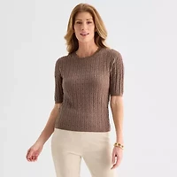 Liz Claiborne Tall Womens Scallop Neck Short Sleeve Pullover Sweater