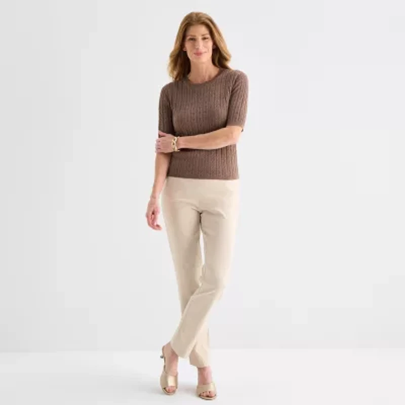 Liz Claiborne Tall Womens Scallop Neck Short Sleeve Pullover Sweater