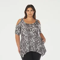 White Mark Plus Snake Print Womens Scoop Neck Short Sleeve Tunic Top