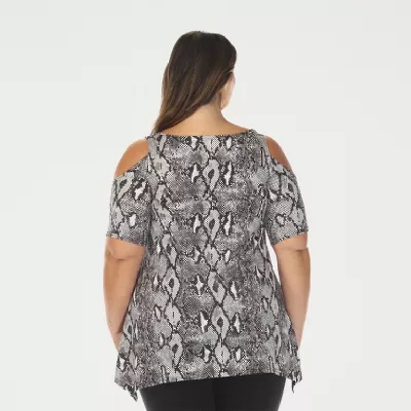 White Mark Plus Snake Print Womens Scoop Neck Short Sleeve Tunic Top