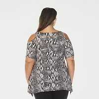 White Mark Plus Snake Print Womens Scoop Neck Short Sleeve Tunic Top