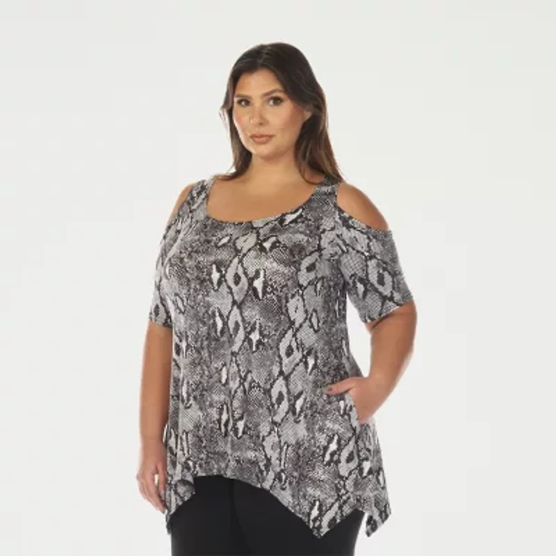 White Mark Plus Snake Print Womens Scoop Neck Short Sleeve Tunic Top