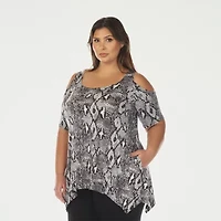 White Mark Plus Snake Print Womens Scoop Neck Short Sleeve Tunic Top