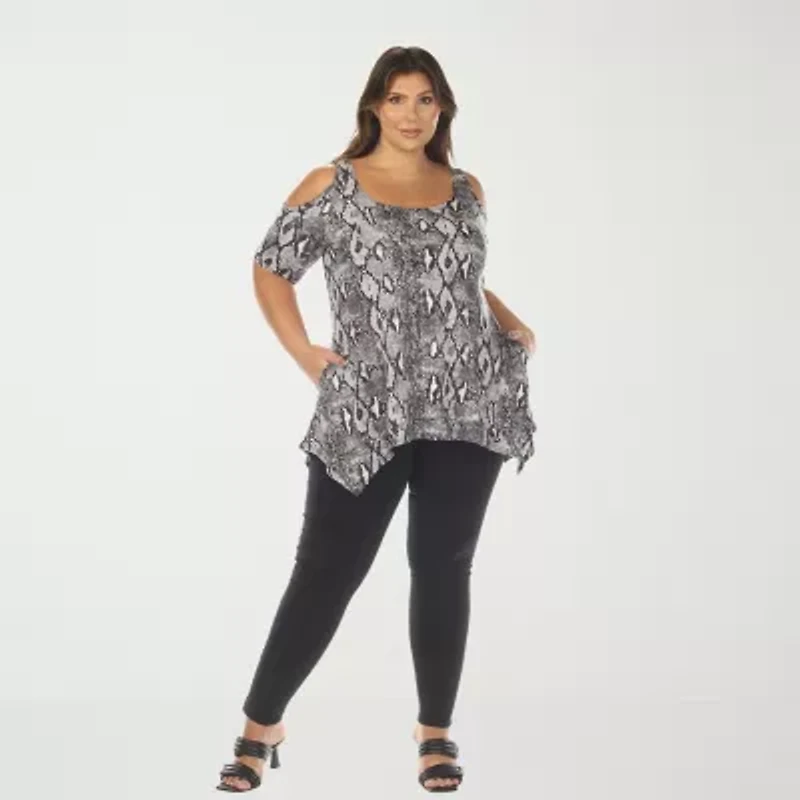 White Mark Plus Snake Print Womens Scoop Neck Short Sleeve Tunic Top