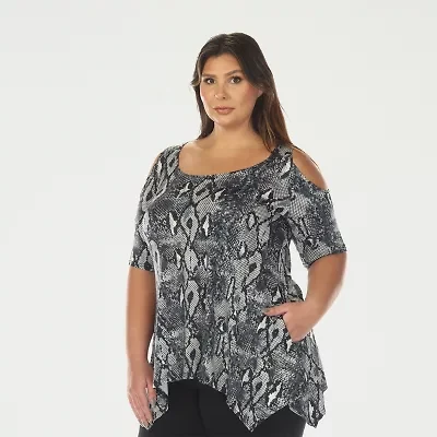 White Mark Plus Snake Print Womens Scoop Neck Short Sleeve Tunic Top