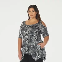 White Mark Plus Snake Print Womens Scoop Neck Short Sleeve Tunic Top
