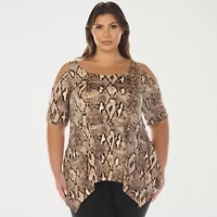 White Mark Plus Snake Print Womens Scoop Neck Short Sleeve Tunic Top