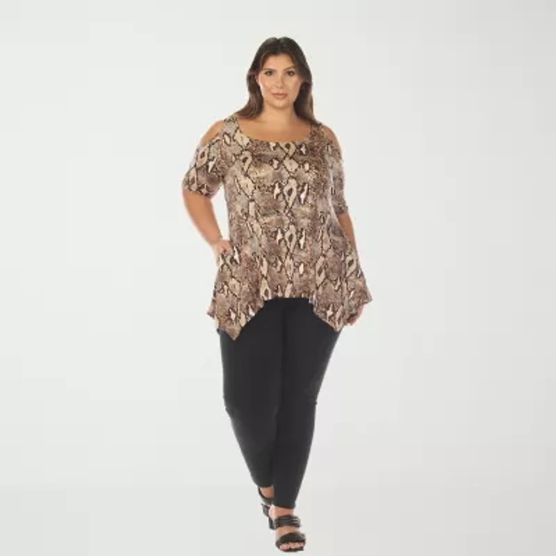 White Mark Plus Snake Print Womens Scoop Neck Short Sleeve Tunic Top