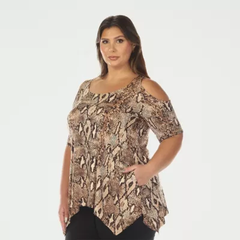White Mark Plus Snake Print Womens Scoop Neck Short Sleeve Tunic Top