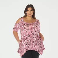 White Mark Plus Snake Print Womens Scoop Neck Short Sleeve Tunic Top