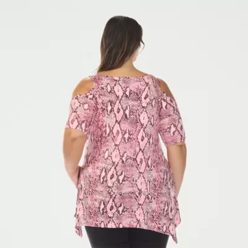White Mark Plus Snake Print Womens Scoop Neck Short Sleeve Tunic Top