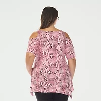 White Mark Plus Snake Print Womens Scoop Neck Short Sleeve Tunic Top