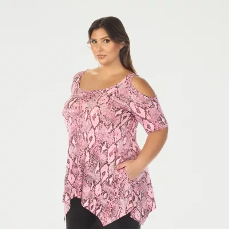 White Mark Plus Snake Print Womens Scoop Neck Short Sleeve Tunic Top
