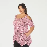 White Mark Plus Snake Print Womens Scoop Neck Short Sleeve Tunic Top
